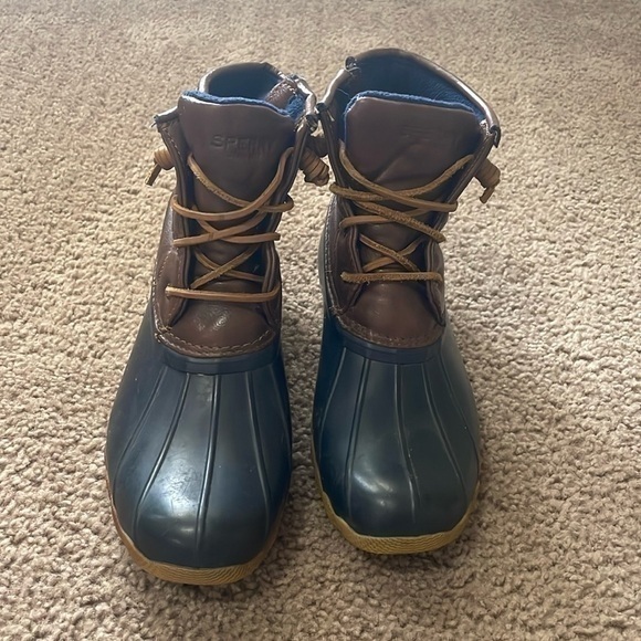 Sperry Top-Sider‎ Saltwater Boot Girls Blue/Brown Side Zip Laces Size 5 - Picture 1 of 4
